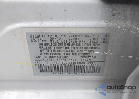 2022 Nissan Sentra Sv Xtronic Cvt z USA, uszkodzony, nr VIN 3N1AB8CV0NY296402